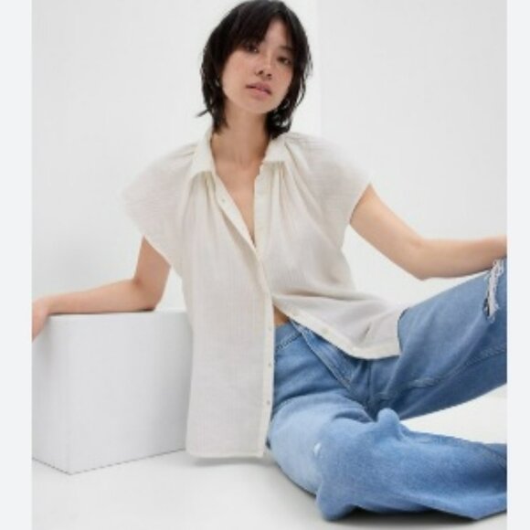 Gap Crinkle Gauze Metallic Stripe Dolman Shirt M Pastel Pink - Picture 12 of 12